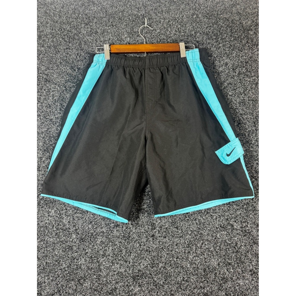 Nike Mens Swim Trunks Black Teal Mesh Lined Board Shorts Size Medium - Picture 1 of 6